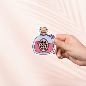 Pegatina de poción de amor propio, bonita pegatina de vinilo, merchandising literario, regalo para amantes de los libros, pegatinas para lectores electrónicos Kindle, amantes de la lectura, apoyo emocional