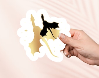 Adesivo fantasia drago nero e oro, quarta ala, merchandising libresco, regalo per gli amanti dei libri, adesivi Kindle per e-reader, amante della lettura, Romantasy Booktok