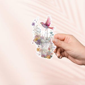 Fliegender Vogel und Käfig Aufkleber, niedlicher Vinyl Aufkleber, Fantasy Bookish Merch, Geschenk für Buch-Liebhaber, e-reader Kindle Aufkleber, Leseliebhaber, Booktok