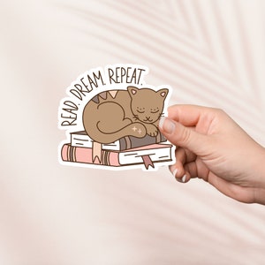 Sticker Read Dream Repeat, Sticker vinyle livresque mignon, Merch livresque, Cadeau pour amateur de livres, Stickers Kindle pour liseuse électronique, Amateur de lecture, Smut Reader