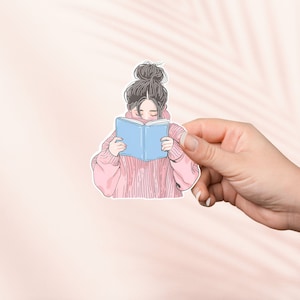 Mädchen Lesebuch Aufkleber, niedlicher Cottagecore Aufkleber, Kindle Aufkleber, Bookish Merch, Buch-Liebhaber-Geschenk,e-reader Geschenk,Leseliebhaber