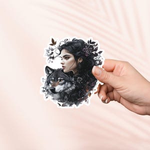 Pegatina de lobo y niña, pegatina para Kindle, merchandising para amantes de los libros, regalo para amantes de los libros, pegatinas para tabletas de lectores electrónicos, amantes de la lectura, lectores de romance, fantasía oscura