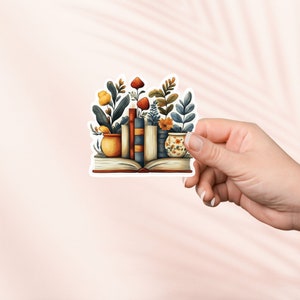 Sticker livre et plantes, Sticker vinyle livresque rétro, Merch livresque, cadeau pour amoureux des livres, Stickers Kindle liseuse, amateur de lecture, Cottagecore