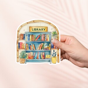 Pegatina de biblioteca, linda pegatina de libro, pegatinas de Kindle, merchandising de libro, regalo de amante de libros, regalo de lector electrónico, amante de la lectura, Cottagecore de acuarela
