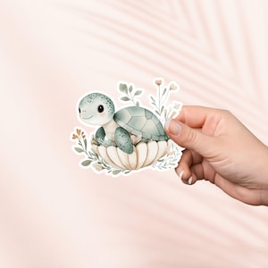 Sticker Turtle in Sea Shell, schattige vinylsticker, Kindle-stickers, leesgrage merchandise, cadeau boekenliefhebber, cadeau e-reader, leesliefhebber, Cottagecore
