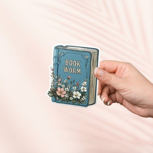 Pegatina de ratón de biblioteca, linda pegatina de libro vintage, Cottagecore Bookish Merch, regalo para amantes de los libros, pegatinas Kindle para lectores electrónicos, amante de la lectura, romance