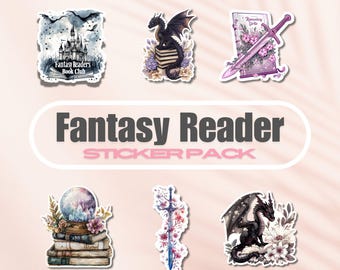 Fantasy Reader Sticker Pack, Vinyl Bookish Stickers Bundle, Book Lover Gift, e-reader Kindle Stickers, Flower Sword, Dragon Book, Romantasy