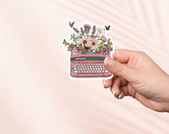 Floral Typewriter Sticker, Cute Bookish Sticker, Kindle Stickers, Bookish Merch,Book Lover Gift,e-reader Gift, Reading Lover, Cottagecore