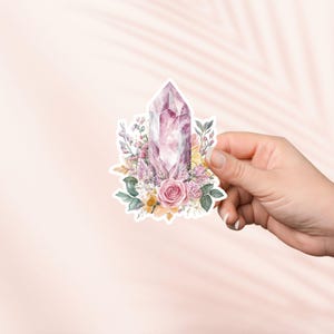 Kristall und Blumen Aufkleber, Süßer Bücherwurm Vinyl Aufkleber, Bücherwurm Merch, Geschenk für Buchliebhaber, e-reader Kindle Aufkleber, Leseliebhaber