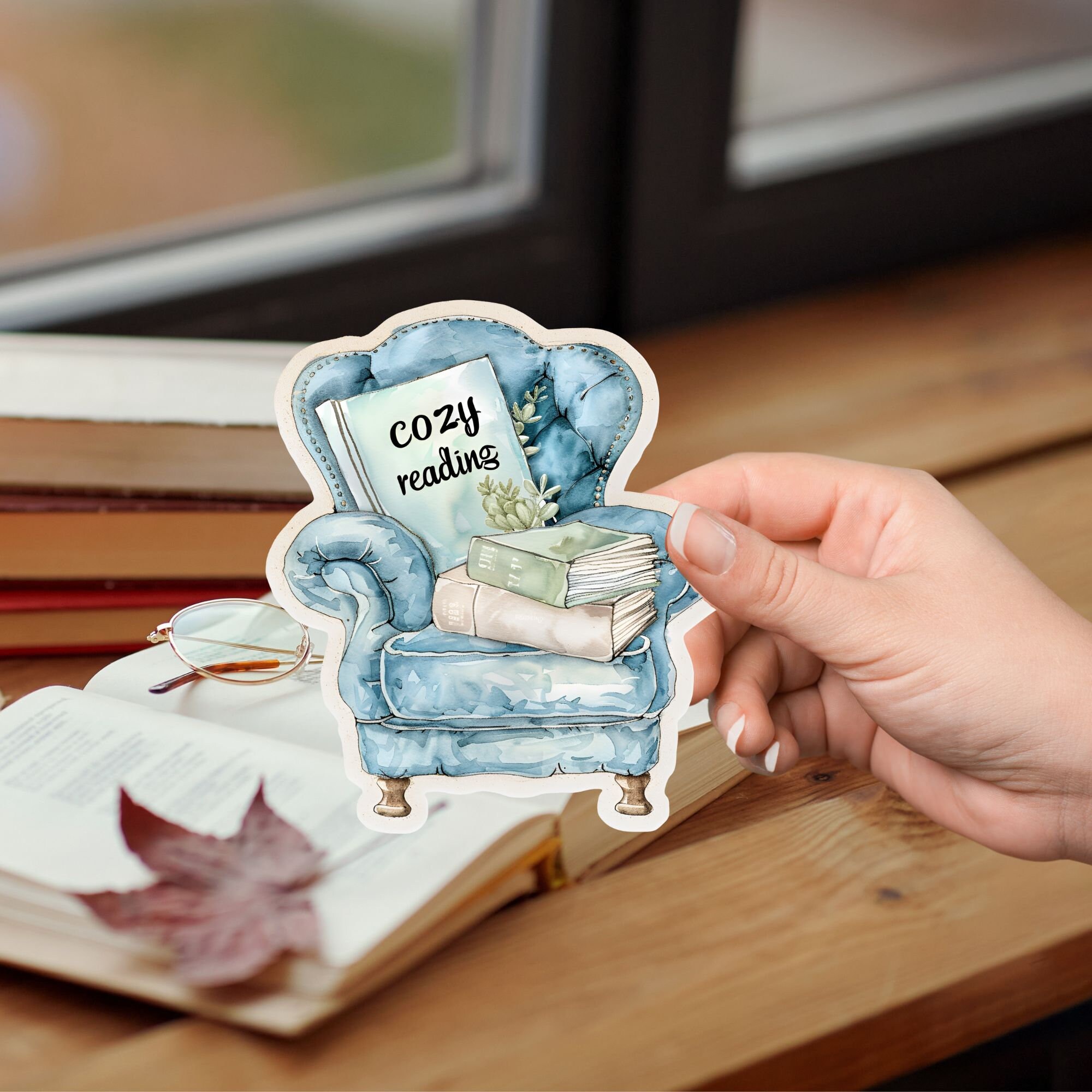 Cozy Reading Sticker, Cute Vinyl Sticker, Cottagecore Bookish Merch ...
