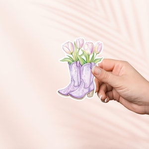 Sticker lentetulp in cowgirl-laarzen, schattige Cottagecore Kindle-stickers, leesgrage merchandise, cadeau boekenliefhebber, cadeau e-reader, leesliefhebber