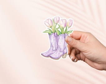 Spring Tulip Flower in Cowgirl Boots Sticker, Cute Cottagecore Kindle Stickers, Bookish Merch, Book Lover Gift, e-reader Gift, Reading Lover