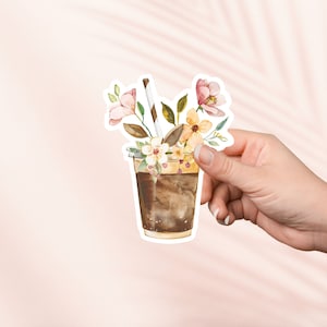 Blumen und Eiskaffee Aufkleber, süßer Bücherwurm Vinyl Aufkleber, Bücherwurm Merch, Geschenk für Bücherliebhaber, Kindle e-reader, Leseliebhaber, Smut Reader