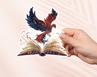 Phoenix open boek sticker, Kindle-stickers, fantasy schoolse merchandise, cadeau boekenliefhebber, e-readerstickers, leesliefhebber, Bookstagram, Booktok