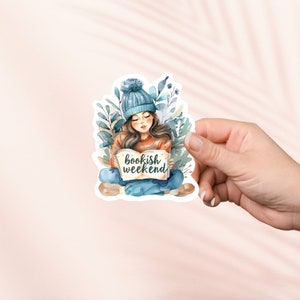 Sticker week-end douillet, Sticker vinyle livresque mignon, produit livresque girly, cadeau pour amoureux des livres, Stickers Kindle liseuse, amateur de lecture sur tablette