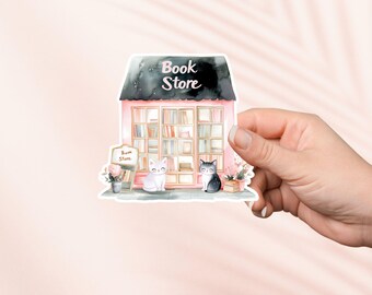Spring Pink Book Store Sticker, Cute Vinyl Sticker, Bookish Merch, Book Lover Gift, e-reader Kindle Stickers, Reading Lover, Kawaii Kitty