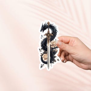 Adesivo de espada de dragão de flor, adesivo fofo para Kindle, produtos de livros, presente para amantes de livros, adesivos para tablets e leitores eletrônicos, amantes de leitura de fantasia, Booktok