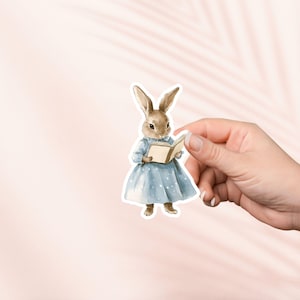 Pegatina de conejo leyendo un libro, bonita pegatina de vinilo, pegatinas para Kindle, artículos para amantes de los libros, regalo para amantes de los libros, regalo para lectores electrónicos, amantes de la lectura, lectores obscenos