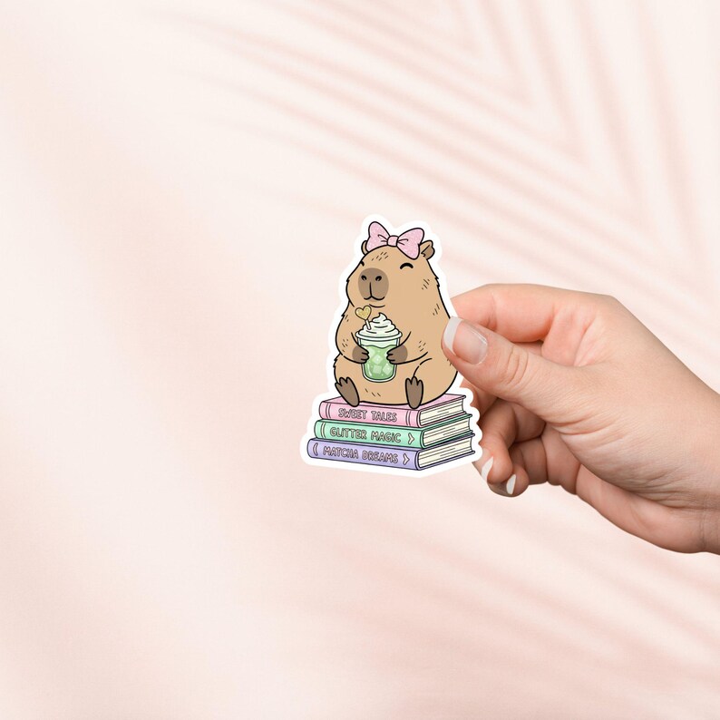 Capybara Stack Sticker Capybara on Bookstack Sticker, Cute Bookish Vinyl Sticker, Book Lover ...