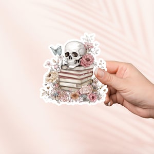 Sticker skelet en boeken, romantiek leesgrage sticker, Kindle-stickers, leesgrage merchandise, cadeau boekenliefhebber, cadeau e-reader, smut reader, Cottagecore