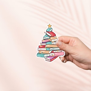 Pegatina de árbol de Navidad con forma de libro, bonita pegatina para amantes de los libros, pegatinas para Kindle, artículos para amantes de los libros, regalo para amantes de los libros, regalo para lectores electrónicos, Cottagecore