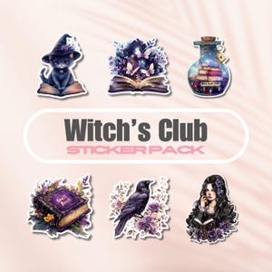 Witch's Club stickerpakket, vinyl leesgrage stickersbundel, cadeau boekenliefhebber, e-reader Kindle-stickers, fantasy-leesliefhebber, drankje, spreuk