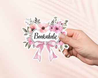 Bookaholic Sticker, Cute Bookish Vinyl Sticker, Kindle Stickers,Bookish Merch,Book Lover Gift, e-reader Gift, Reading Lover, Cottagecore