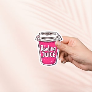 Pegatina de jugo de lectura, linda pegatina de libro, pegatinas de Kindle, merchandising de libro, regalo para amantes de los libros, regalo de lector electrónico, pegatina de apoyo emocional