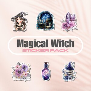 Magische Hexe Sticker Pack, Vinyl Bookish Stickers Bundle, Buch-Liebhaber-Geschenk, e-reader Kindle Aufkleber, Fantasy-Leseliebhaber, Potion, Crystal