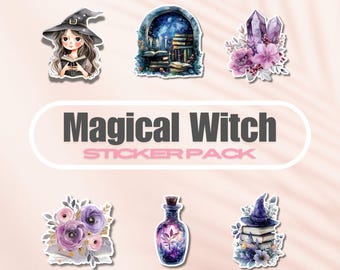 Magical Witch Sticker Pack, Vinyl Bookish Stickers Bundle, Book Lover Gift, e-reader Kindle Stickers, Fantasy Reading Lover, Potion, Crystal