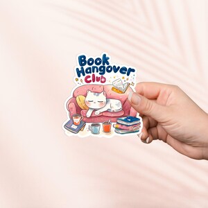 Book Hangover Club Aufkleber, Katzenliebhaber, Bookish Merch, Geschenk für Buchliebhaber, e-reader Kindle Aufkleber, Leseliebhaber, Booktok, Cottagecore Aufkleber