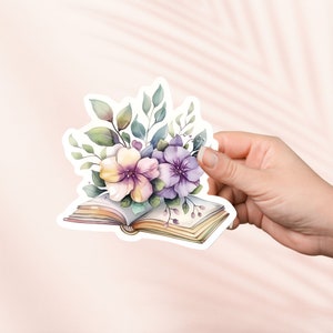 Buch und Blumen Aufkleber, Nette Bücherwurm Vinyl Aufkleber, Bücherwurm Merch, Geschenk für Buchliebhaber, e-reader Kindle Aufkleber, Leseliebhaber