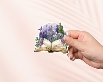 Pegatina de lector de fantasía, Castillo de cuento de hadas encantado, Merchandising literario, Regalo para amantes de los libros, Pegatinas para Kindle, Amante de la lectura, Lector Booktok