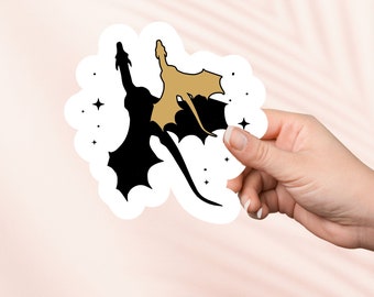 Adesivo fantasia drago nero e oro, quarta ala, merchandising libresco, regalo per gli amanti dei libri, adesivi Kindle per e-reader, amante della lettura, Romantasy Booktok