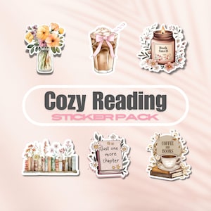 Gemütlicher Leseaufkleber, Vinyl-Bookish-Aufkleber-Bundle, Buch-Liebhaber-Geschenk, e-Reader Kindle-Aufkleber, Leseliebhaber, Kaffee und Bücher, Entspannung