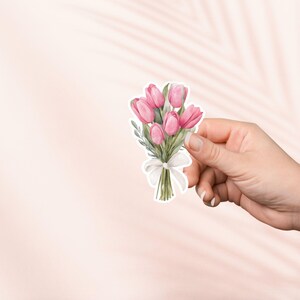 Sticker roze tulp bloemboeket, schattige Cottagecore-sticker, Kindle-stickers, leesgrage merchandise, cadeau boekenliefhebber, cadeau e-reader, leesliefhebber