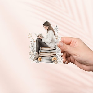 Mädchen Lesebuch Aufkleber, süßer Bücherwurm, Bücherwurm, Buch-Liebhaber-Geschenk, e-reader Kindle Aufkleber, Leseliebhaber, Herbst-Lesung