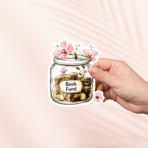 Boek fonds sticker, schattige leesgrage vinyl sticker, Kindle stickers, leergierige merchandise, boek minnaar cadeau, e-reader cadeau, leesliefhebber, geld pot sticker