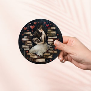 Sticker fille lisant, Sticker livres livresques mignons, Stickers Kindle, Merch livresque, Cadeau pour amoureux des livres, Cadeau liseuse, Amateur de lecture, Gothique romantique