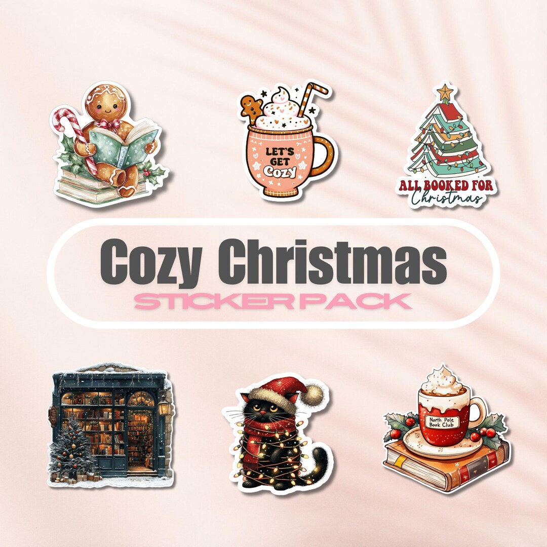 Cozy Christmas Sticker Pack, Vinyl Bookish Stickers Bundle, Book Lover ...