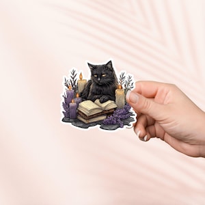 Sticker chat noir, produits dérivés livresques, cadeau pour amoureux des livres, Stickers Kindle liseuse, amateur de lecture, Booktok, Sticker cottagecore mignon, sorcellerie