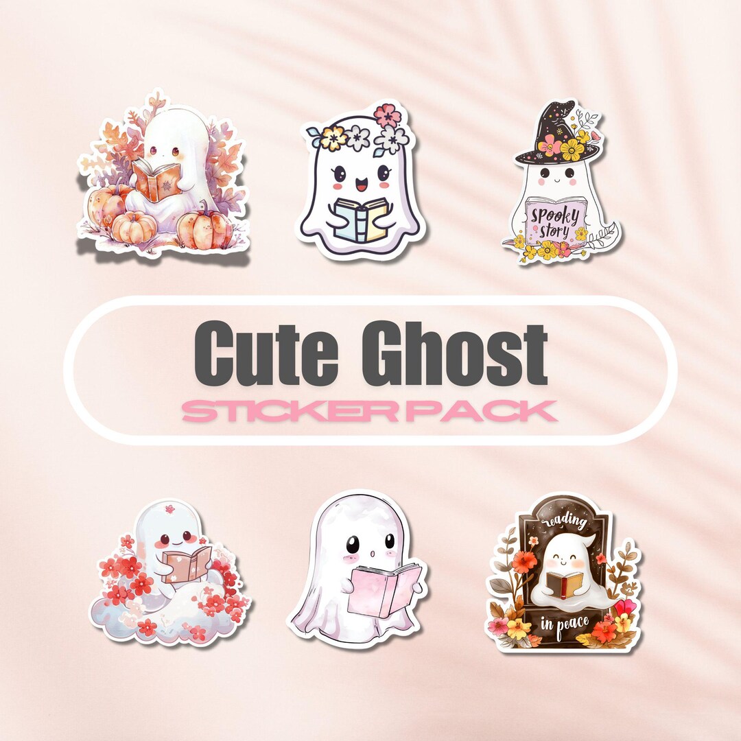 Cute Ghost Reading Sticker Pack, Vinyl Bookish Stickers Bundle, Book ...