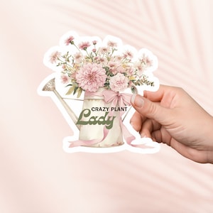Pegatina Crazy Plant Lady, linda pegatina de coqueta, regadera de jardín, merchandising librero, regalo para amantes de los libros, pegatinas Kindle para lectores electrónicos, Cottagecore