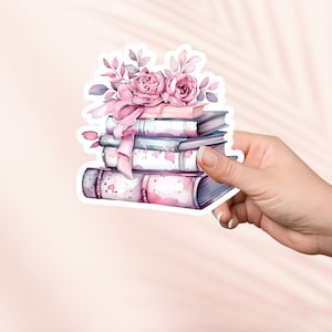 Bücher und Blumen Aufkleber, süsser Bücherwurm Vinyl Aufkleber, Bookish Merch, Geschenk für Bücherliebhaber, e-reader Kindle Aufkleber, Leseliebhaber