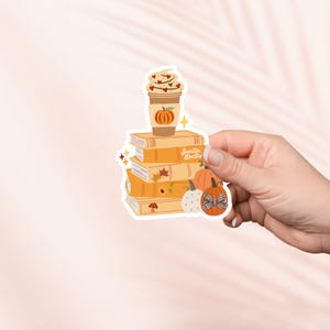 Sticker livres et citrouille latte, Sticker cottagecore mignon, Stickers Kindle, produit livresque, cadeau pour amoureux des livres, cadeau liseuse, amateur de lecture