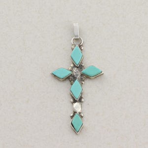 Pendant Only Sterling Silver Turquoise Cross Pendant 2&quot; x 7/8&quot;