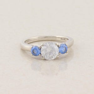Sterling Silver White and Blue Cubic Zirconia Ring Size 7