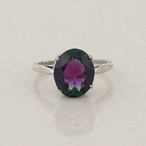 Sterling Silver Blue Purple Green Color Change Cubic Zirconia Ring Size 8
