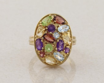 18k Gold Over Sterling Silver Multi Gemstone Ring Size 6