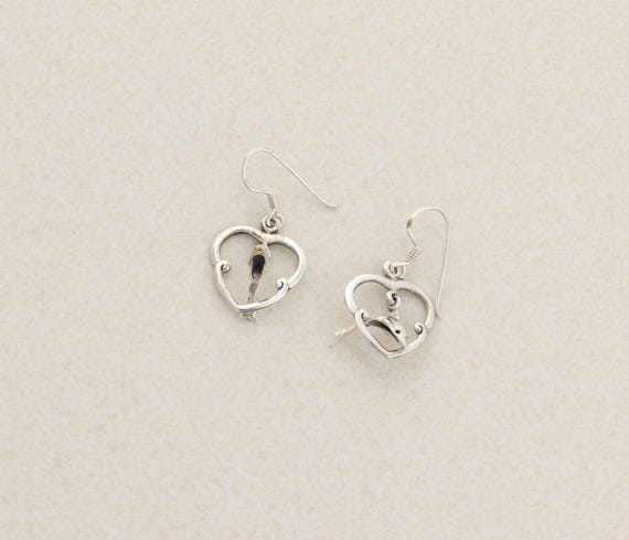 Sterling Silver Dolphin Jumping Through Heart Hoo… - image 7